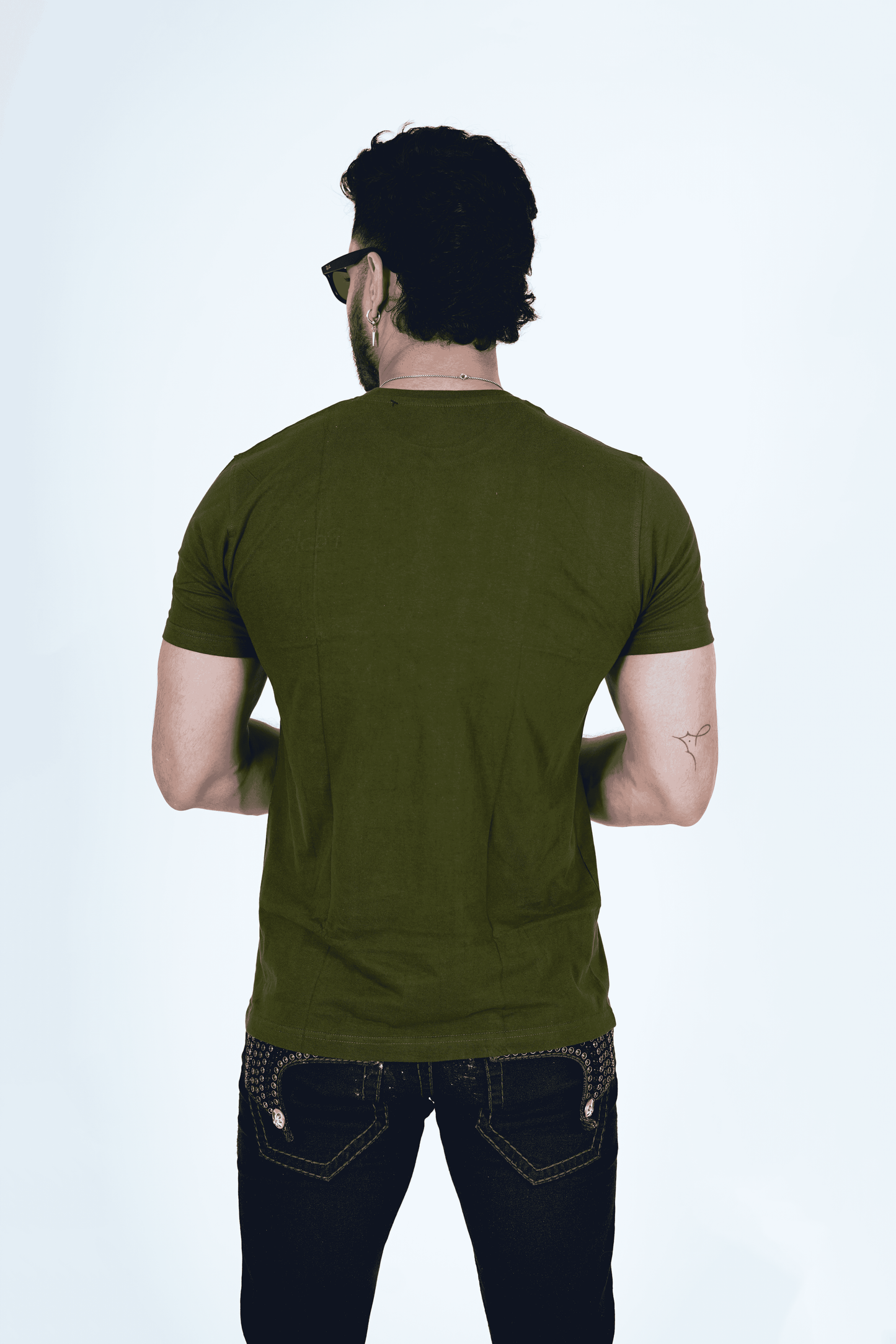 Military Green Round Neck T-Shirt – Stylish 'Pablo' Embroidery Detail