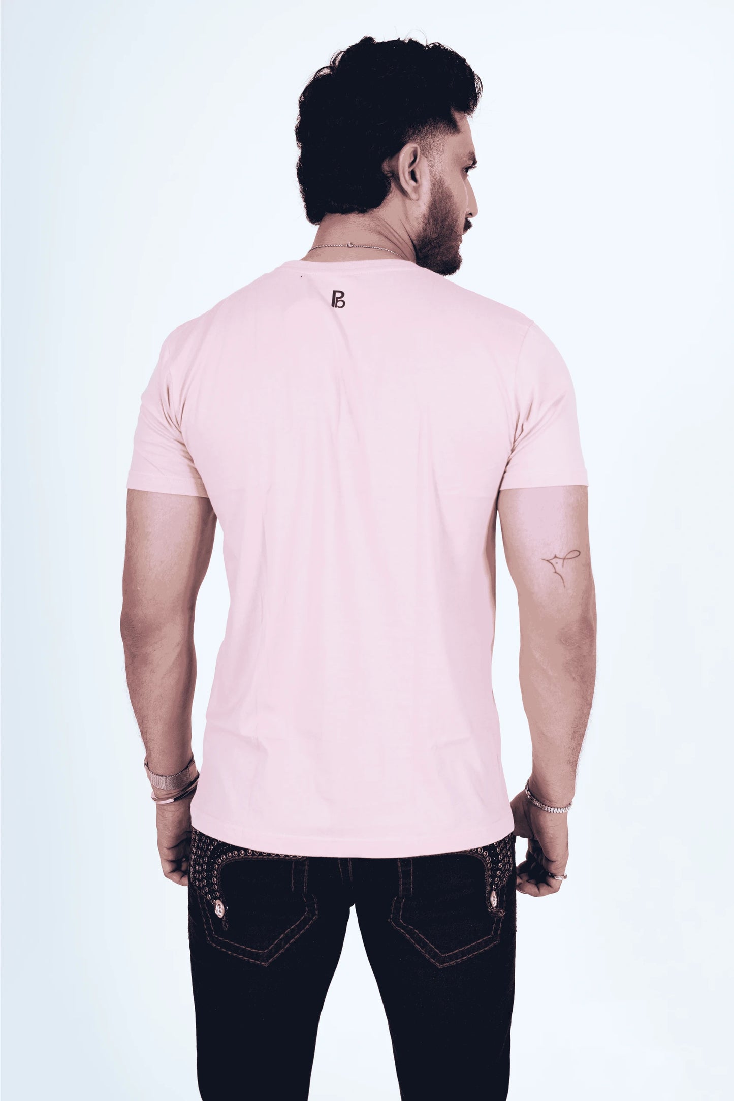 Baby Pink Round Neck T-Shirt – Stylish Navy Blue Print Casual Tee