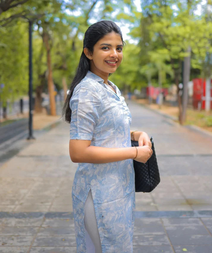 Pastel Blue Shimmer Kurti | Casual Elegance & Subtle Glamour