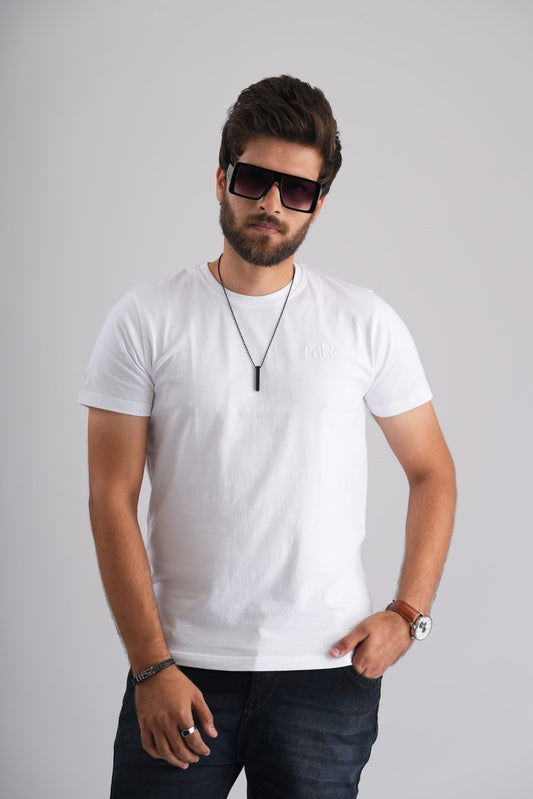 White Round Neck T-Shirt – Classic 'Pablo' Embroidery for a Stylish Look