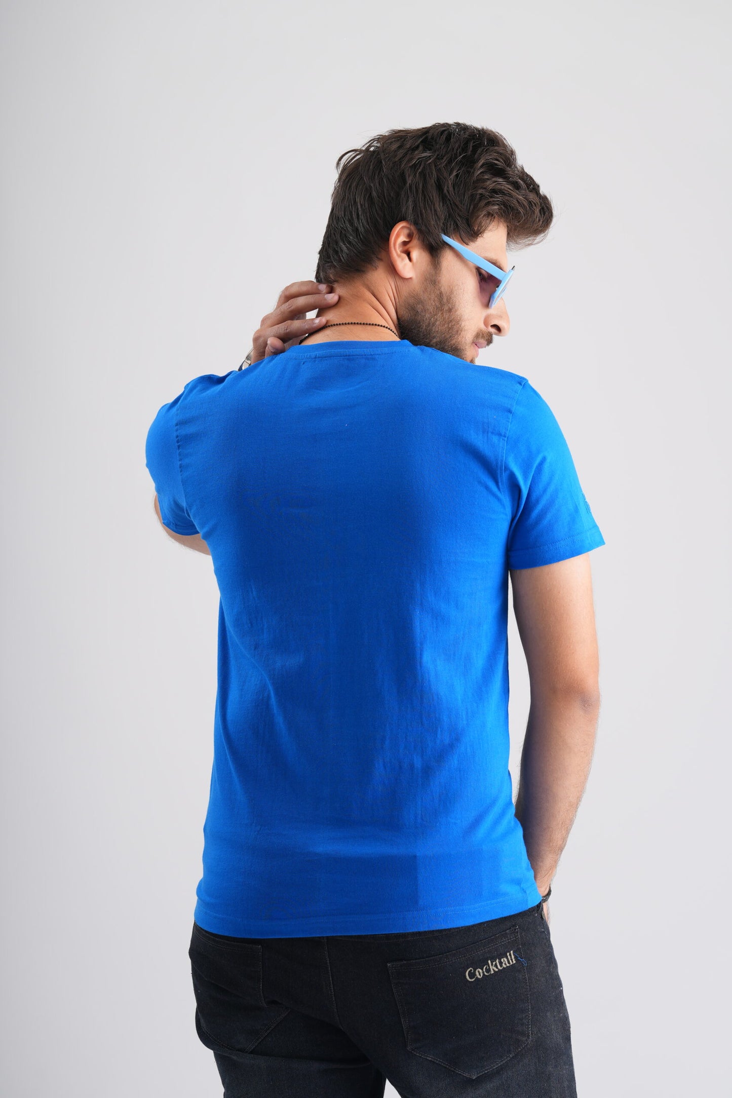 Blue Round Neck T-Shirt – Stylish 'Pablo' Embroidery for a Trendy Look