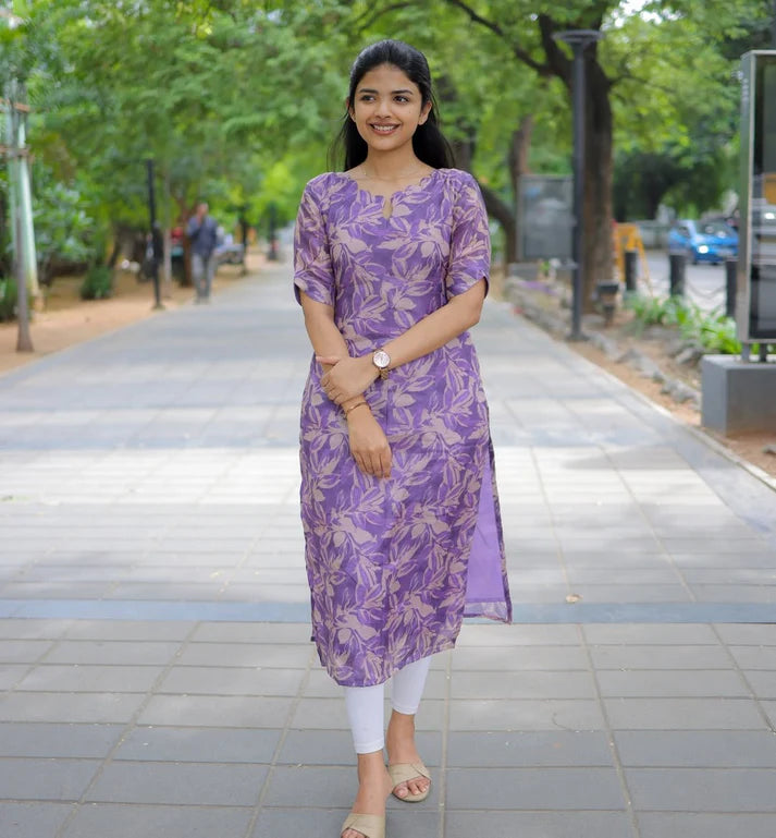 Elegance Lavender Scallop Kurti | 100% Cotton Casual Wear