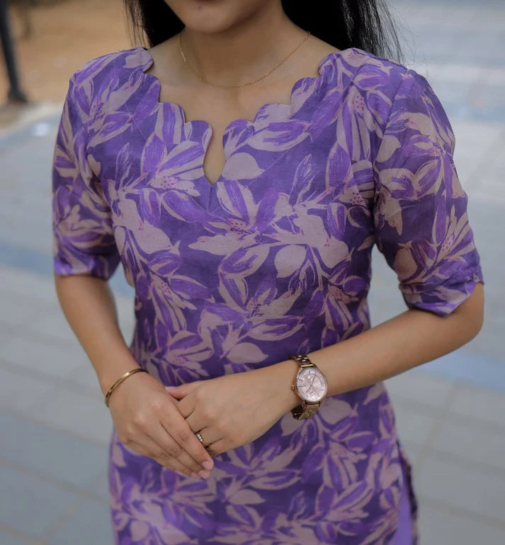 Elegance Lavender Scallop Kurti | 100% Cotton Casual Wear