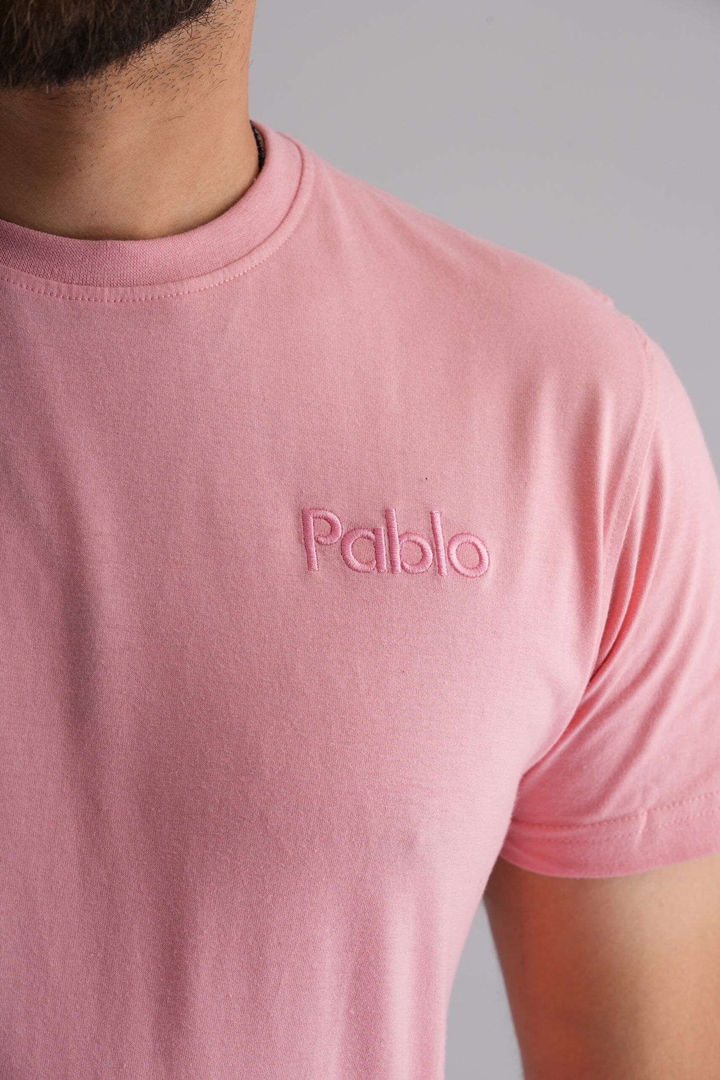 Baby Pink T-Shirt – Chic 'Pablo' Embroidery for a Trendy Look