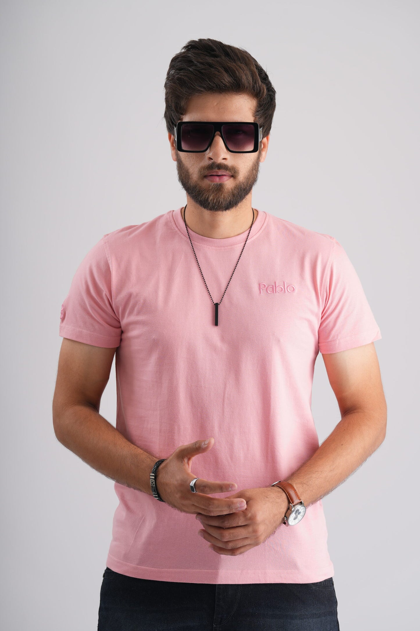 Baby Pink T-Shirt – Chic 'Pablo' Embroidery for a Trendy Look